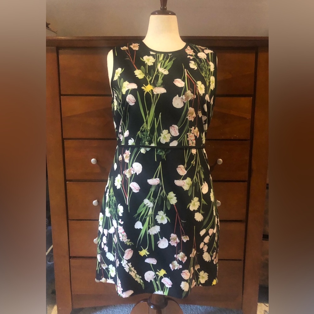 Victoria Beckham Black Floral Sleeveless Mini Dress - Pink & Green
